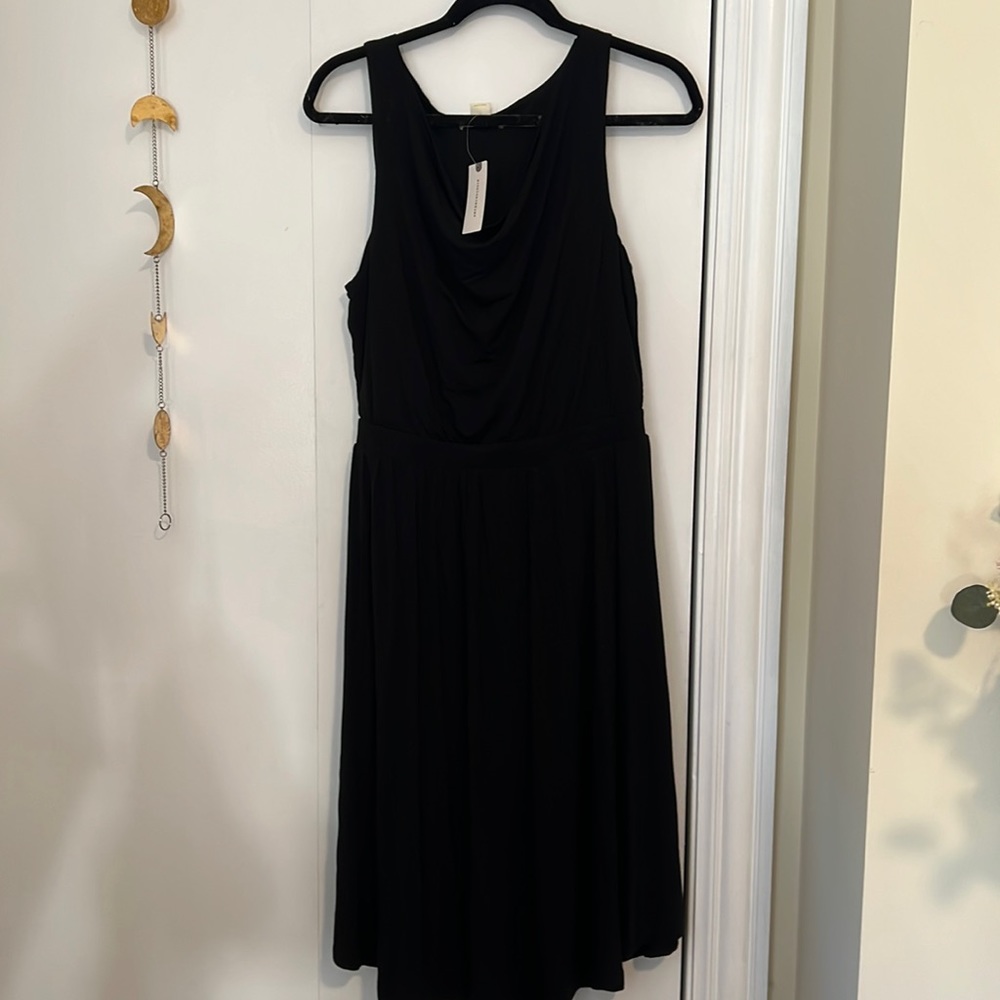 Anthropologie Black sleeveless dress with stretchy waist and ruched top